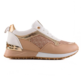 TRENDI Zapatillas atadas con estilo beige blanco marrón dorado