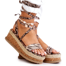 FB2 Sandalias Alpargatas Cuña Piel Beige-Marrón Shanna
