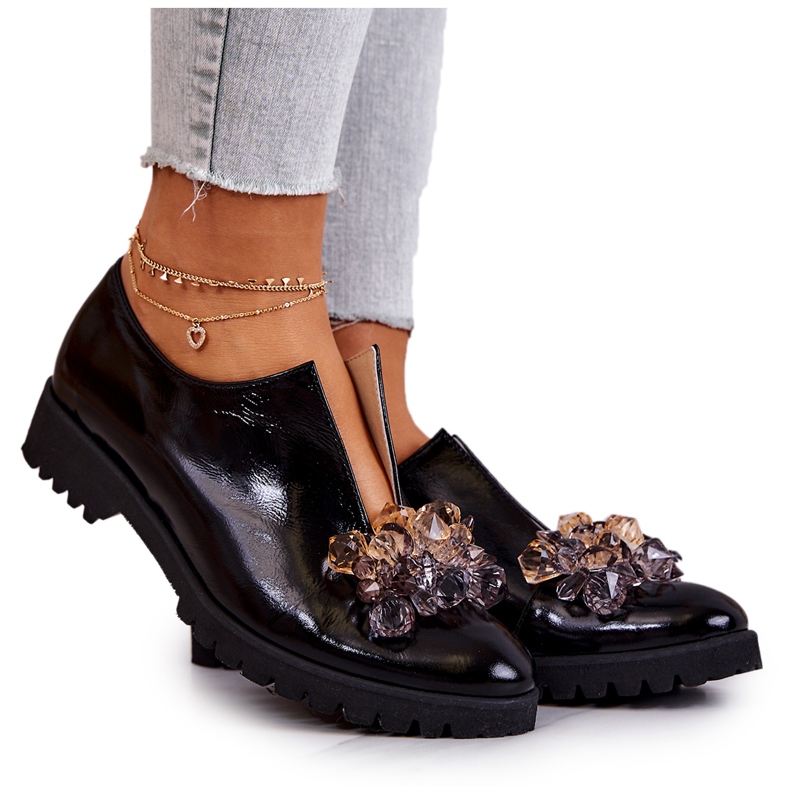 PA2 Elegantes Zapatos De Cuero Con Adorno Cindy Negro