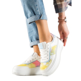 TRENDI Zapatillas blancas en una plataforma ancha blanco multicolor