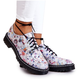 Zapatos Oxford Mujer Maciejka 4087A-38 Cuero Blancos Con Flores multicolor