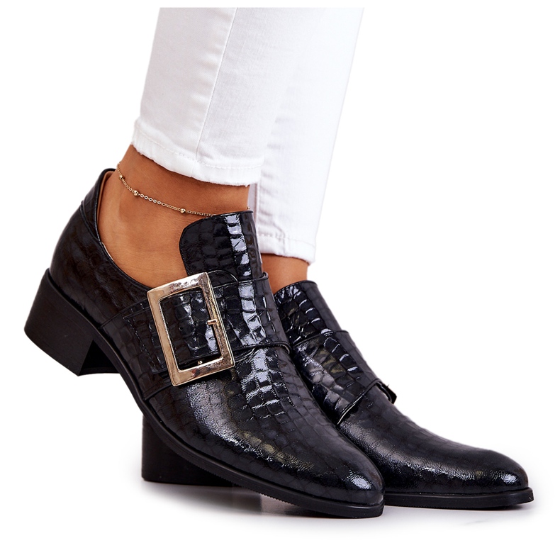 Zapatos De Piel Con Hebilla Negro Taliya