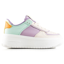 TRENDI Zapatillas de deporte de moda en una plataforma ancha beige multicolor