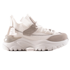 TRENDI Zapatillas de moda con cordones beige blanco