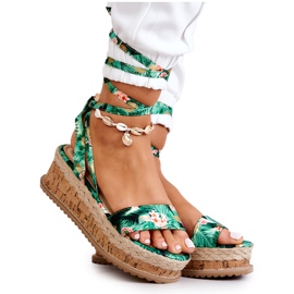 FB2 Sandalias Alpargatas Cuña Flores Roxanne Verde multicolor