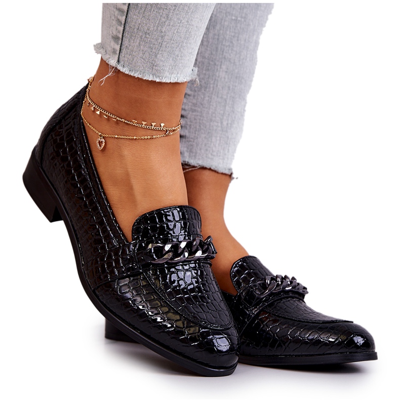 Vinceza Zapatos lacados con estampado de serpentina Negro Yasmin