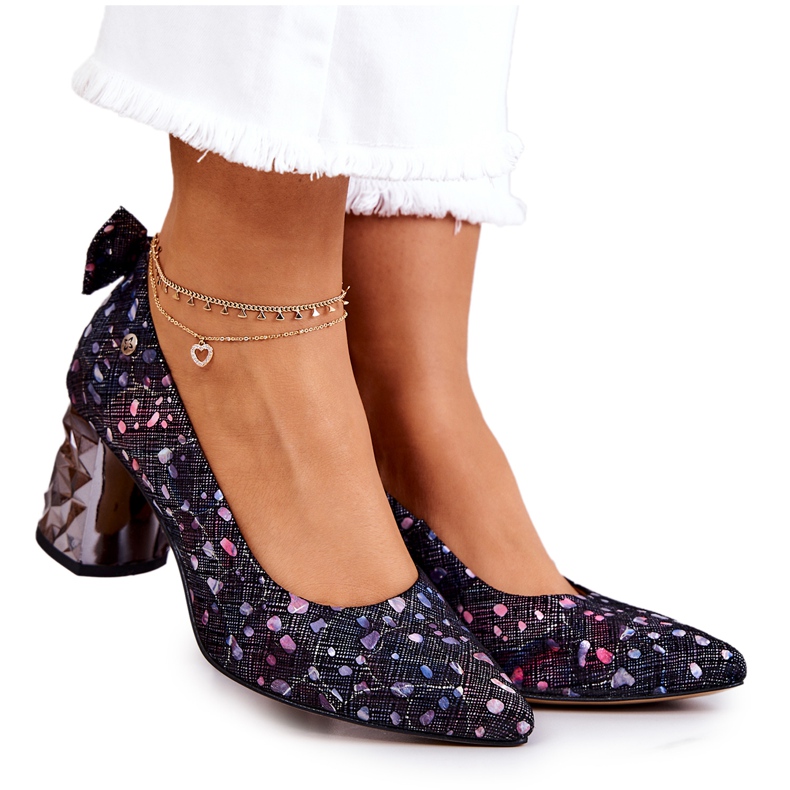 Zapatos De Salón De Cuero On A Bar Maciejka 05334-15 Azul Marino rosado multicolor