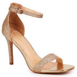 Vinceza W JAN81D sandalias de brocado dorado con tacón alto