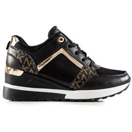 TRENDI Zapatillas de cuña con estilo negro dorado