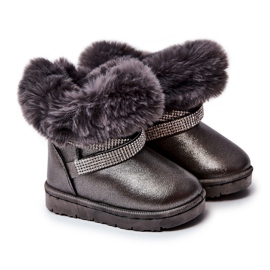 FR1 Botas de nieve para niños Hollee en gris oscuro con circonitas cúbicas