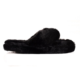 TRENDI Chanclas de pelo negro