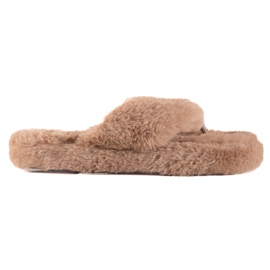 TRENDI Chanclas de pelo beige