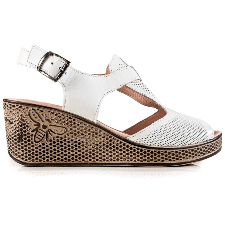 TRENDI Sandalias de cuña de cuero blanco
