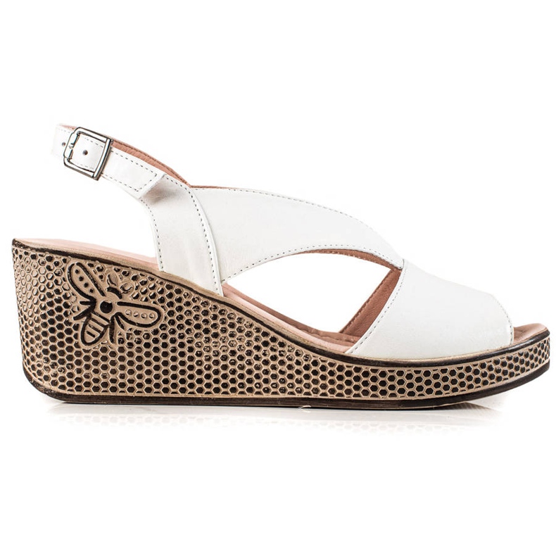 TRENDI Sandalias De Cuero Blancas Con Cuña blanco