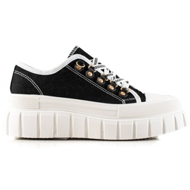 TRENDI Zapatillas con cordones en la plataforma negro