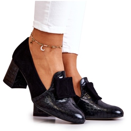 PA2 Zapatos de tacón de piel de serpiente de ante negro Diana