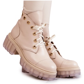 Botas De Cuero Con Suela Masiva Beige Horizon
