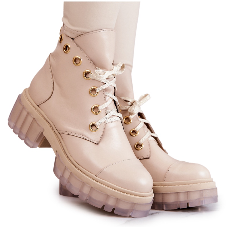 Botas De Cuero Con Suela Masiva Beige Horizon