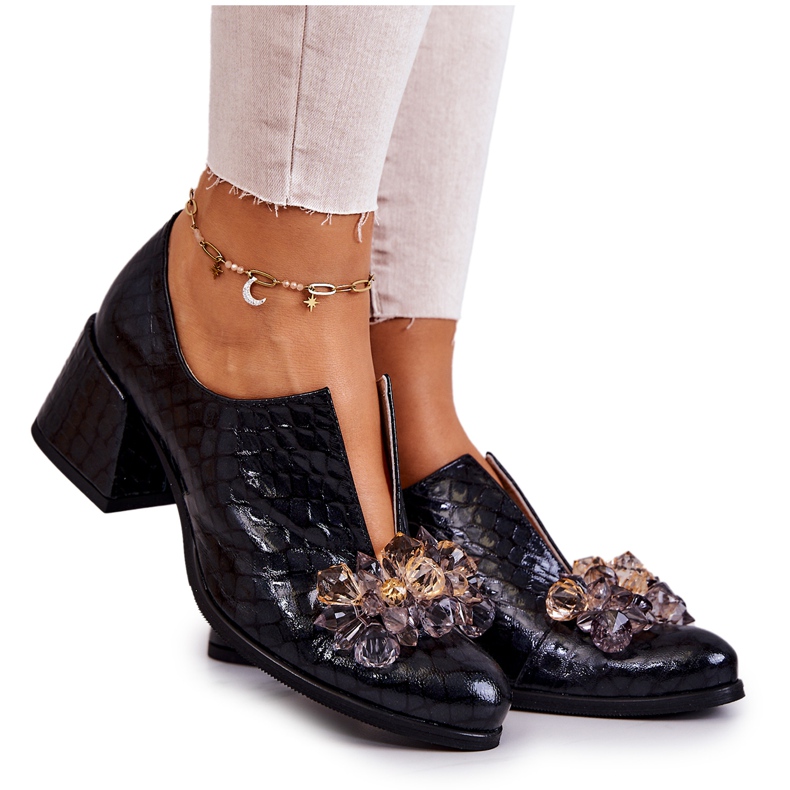 PA2 Elegantes tacones altos de cuero con decoración Black Delaver negro