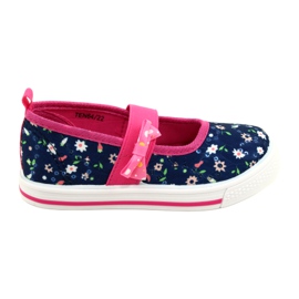 American Club Zapatillas de ballerinas de niñas con un arco diez64/22 en flores azul azul