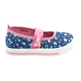 American Club Ballerinas de chicas zapatillas con un arco en flores azul