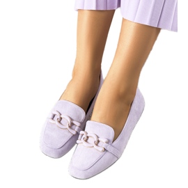 Mocasines morados con puntera cuadrada de Hattie púrpura