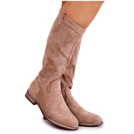 S.Barski Botas Mujer Ante Calado Beige Thessie