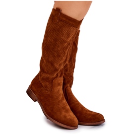 S.Barski Botas Mujer Ante Calado Camel Thessie marrón