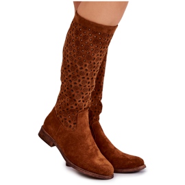 S.Barski Botas Camel Darnell de ante con estampado calado marrón