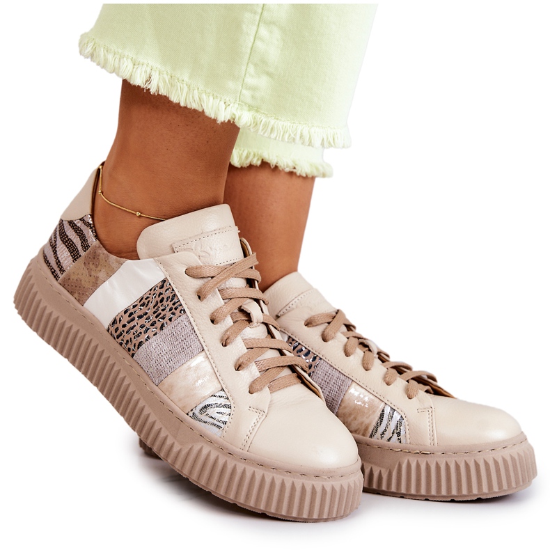 Zapatos Deportivos De Cuero En La Plataforma Maciejka 05482-04 Beige