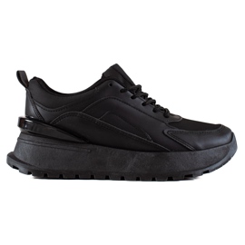 TRENDI Zapatillas de cuero ecológico negras negro
