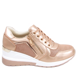 Zapatillas cuña champagne Bene Champagne rosado dorado