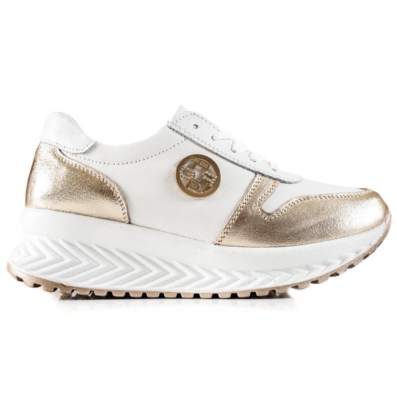 Filippo Zapatillas clásicas de cuero blanco dorado