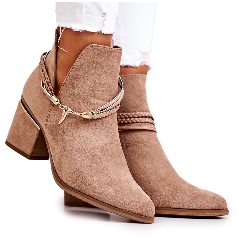 PS1 Botas Cowboy Inessa De Ante Beige Oscuro Con Rayas