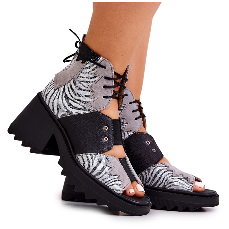 Maciejka 05321-03 Botines de Cuero Gris y Negro plata