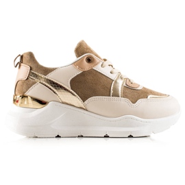 TRENDI Zapatillas con estilo beige marrón dorado