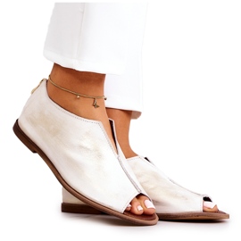 Zapatos de piel con cremallera Nicole 2718/004 Blanco y Oro