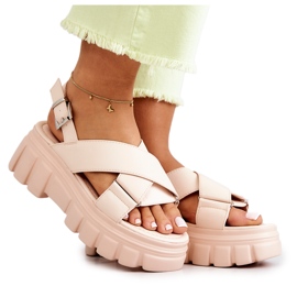 PE1 Sandalias De Cuero Sobre Una Plataforma Betti Beige Claro