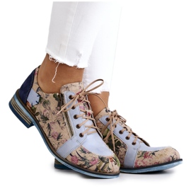 Zapatos De Mujer De Piel Con Flores Maciejka 5096A-34 Azul multicolor