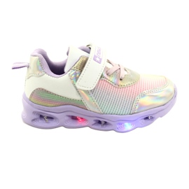 ADI Sports Shoes LED Glowing Velcro News 22DZ32-4837 Lila-Blanco púrpura rosa plata