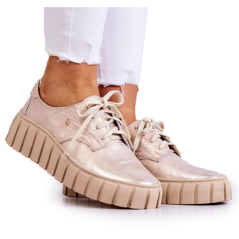 Lemar Brogues de cuero en la plataforma Hypnosis Beige-Gold dorado