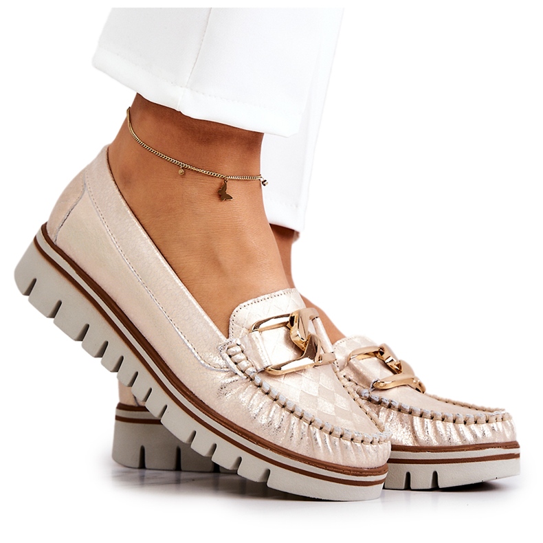 Lemar Mocasines De Mujer En Piel Sobre La Plataforma Golden Venesia dorado