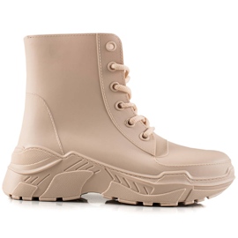 TRENDI Botas de agua con cordones beige