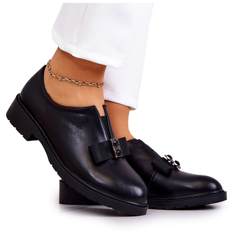 S.Barski Zapatos brogue de mujer sin cordones con adorno Janelle negro