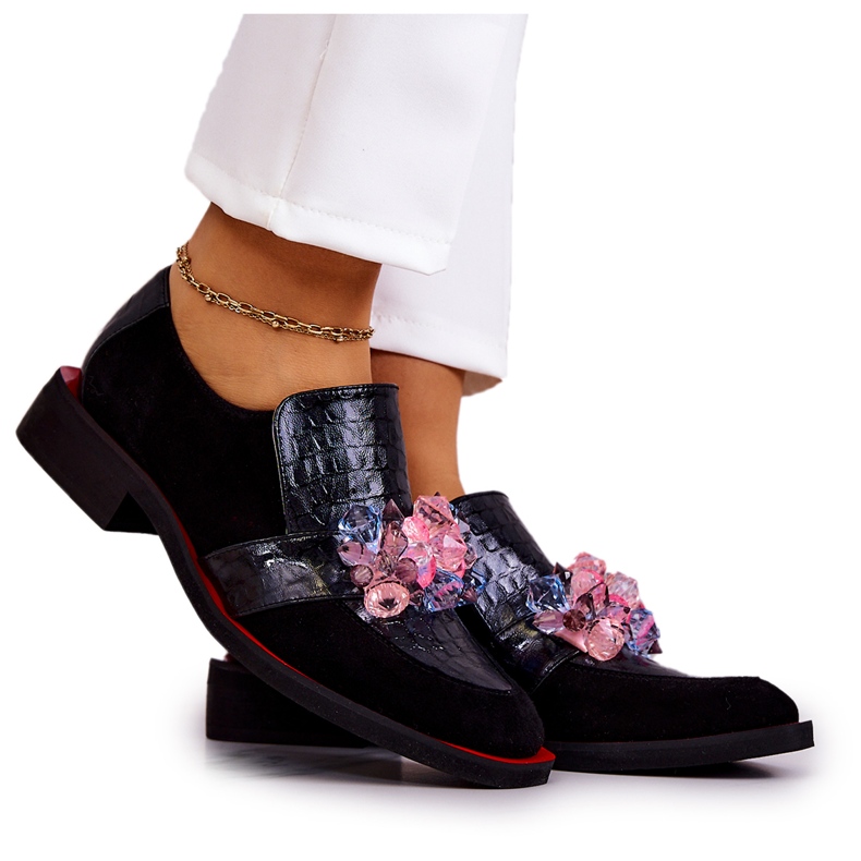 Zapatos De Ante Con Adorno Davine Negro Y Rojo