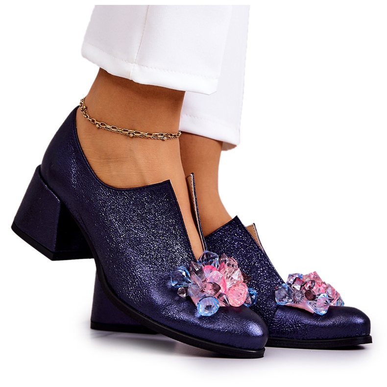 PA2 Zapatos de piel metalizados con adorno azul marino Delaver