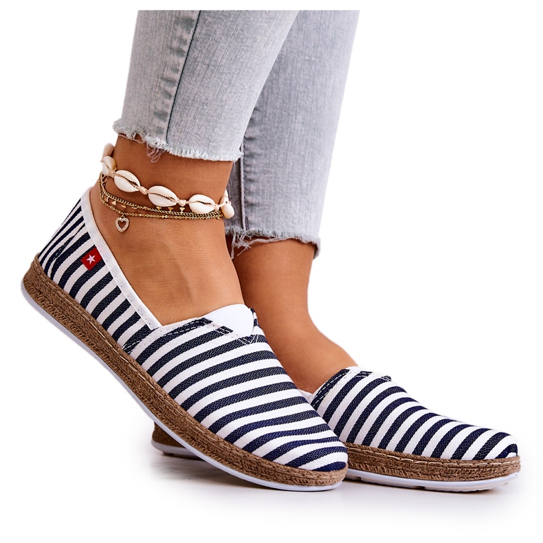 Alpargatas Mujer Big Star Slip-on Belts FF276027 Azul Marino blanco Alpargatas Mujer Big Star Slip-on Belts FF276027 Azul Marino blanco