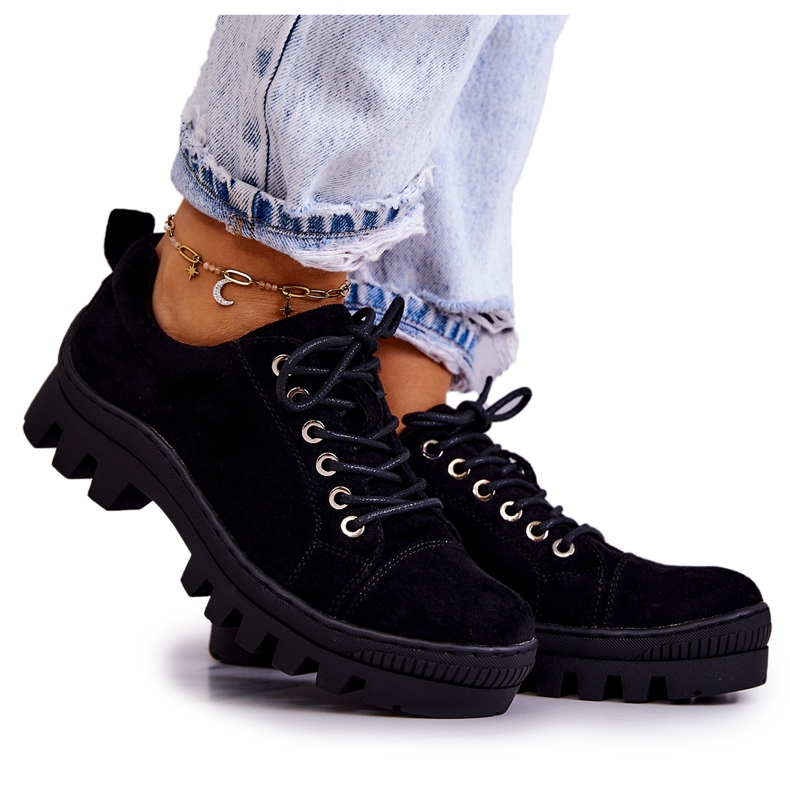 S.Barski Zapatos Mujer Ante Atados Negro Mayson