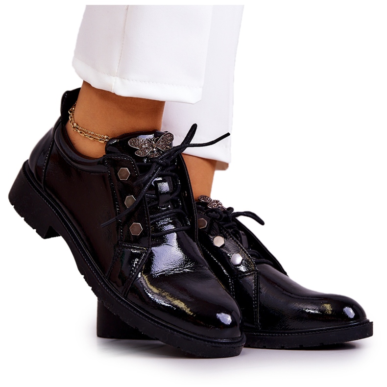 S.Barski Zapatos de mujer lacados con decoración Black Harvey negro