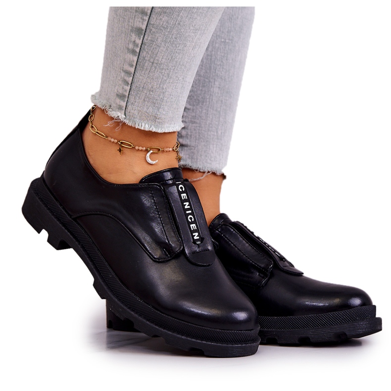S.Barski Zapatos sin cordones de cuero para mujer Black Kirstee negro